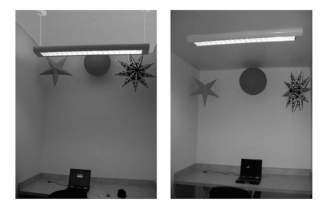 Working in a high-ceiling environment (left) put participants in a freer, more abstract mindset than did a low-ceiling setting. Via Journal of Consumer Research